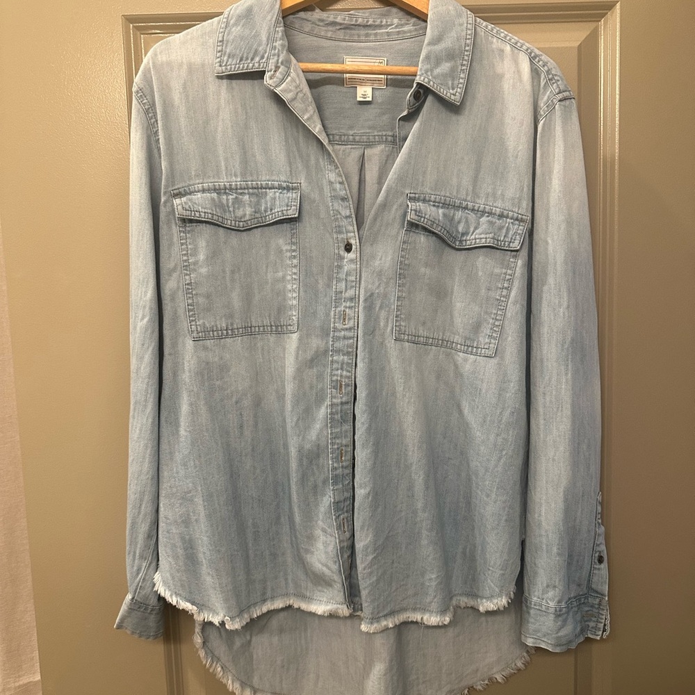 Light Blue Denim Chambray Button-Up Shirt